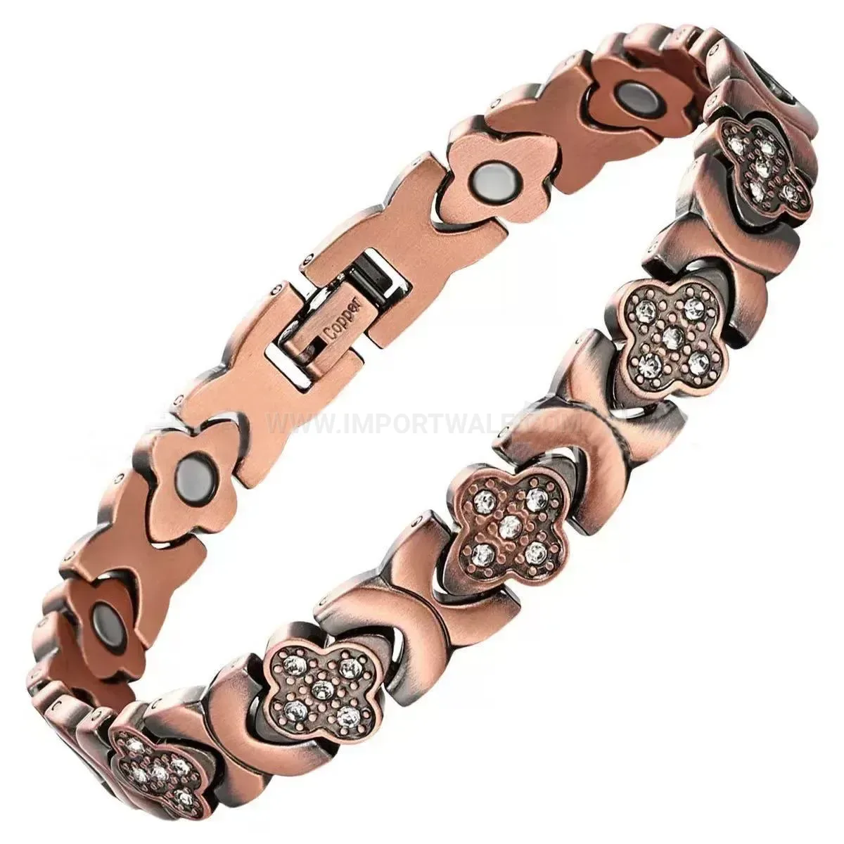 Fashion Clover Heart Rose Gold Copper Bio Magnetic Bracelet