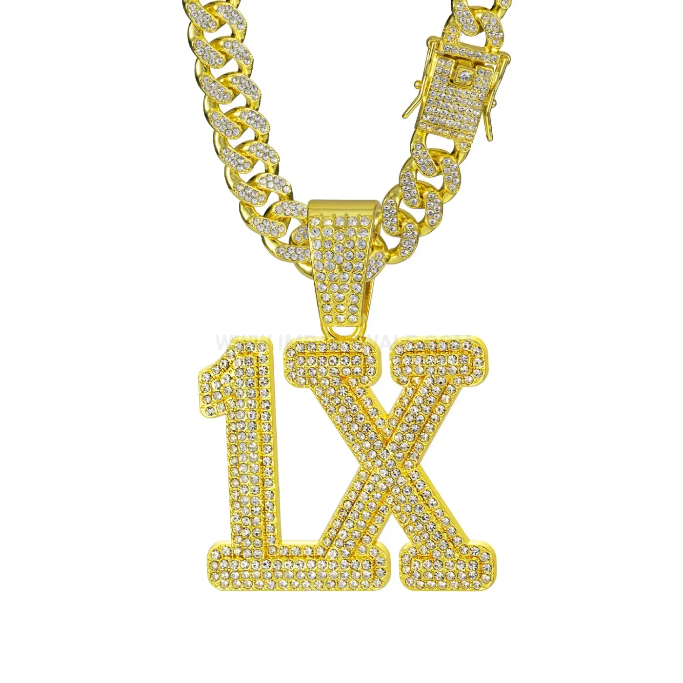 Chic Pave Crystal Letter One Cuban Chain Pendant Necklace