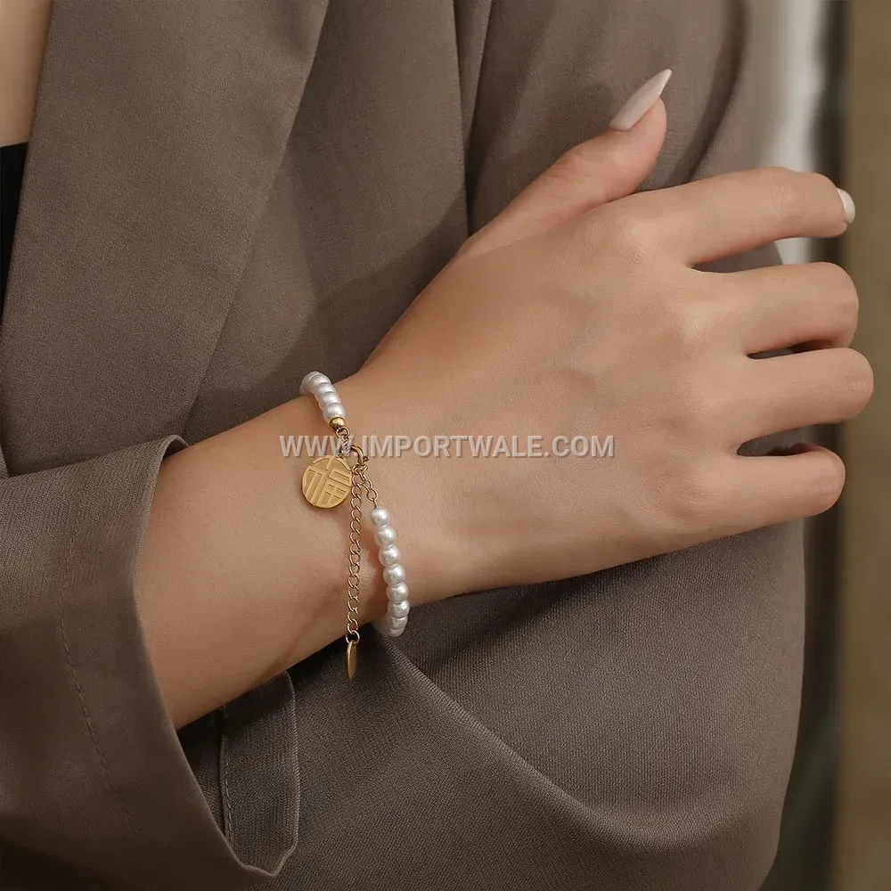 18K Gold Plated Titanium Steel Pearl Charm Bracelet
