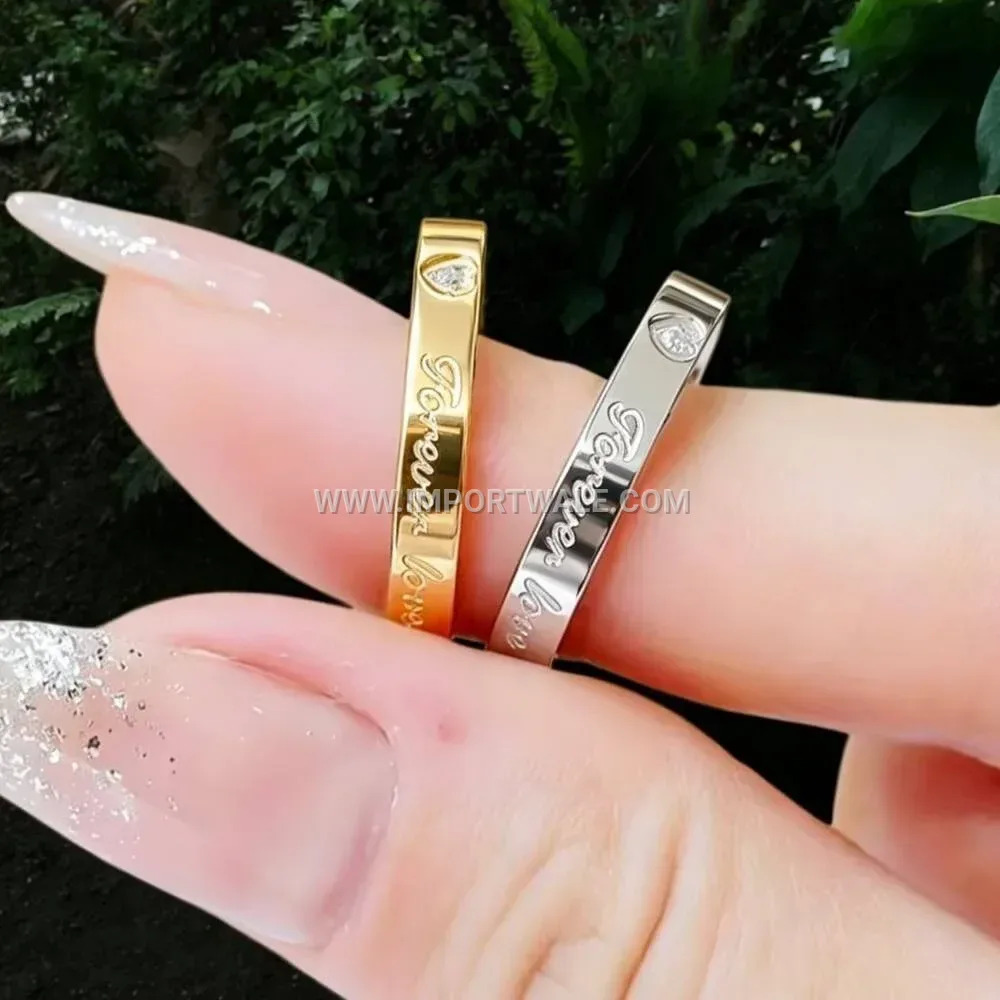 Heart Accent Crystal Stainless Steel Couple Ring