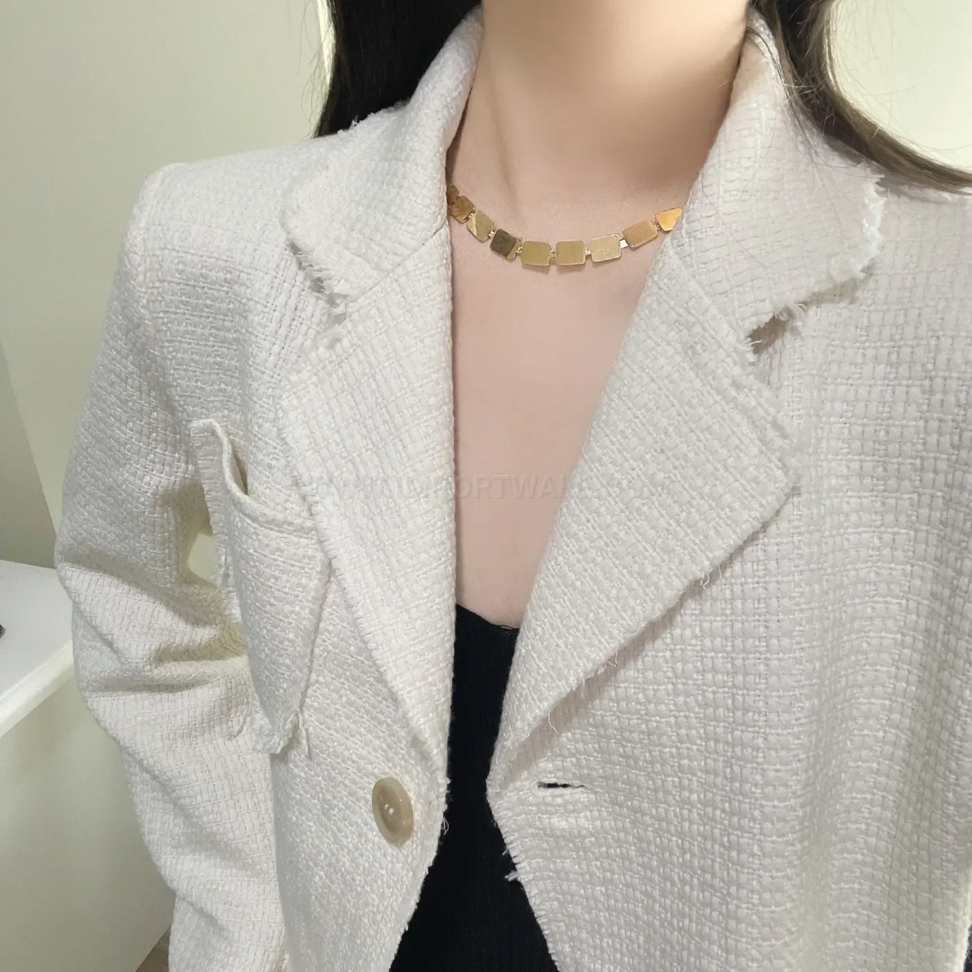 Premium Gold Titanium Steel Multi Square Tile Clavicle Chain Necklace