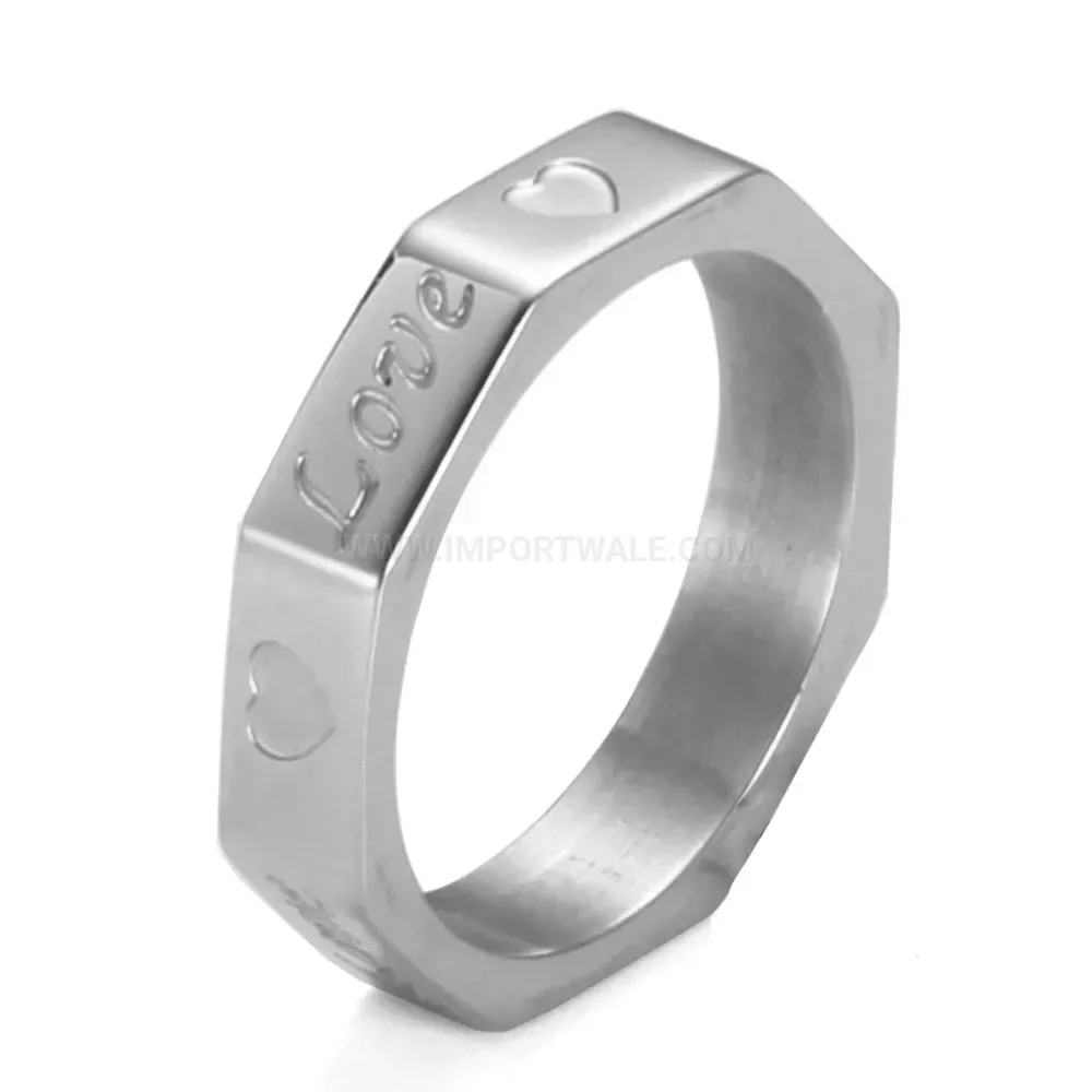 Designer Geometric Square Stainless Steel Ring with LOVE Heart Motif
