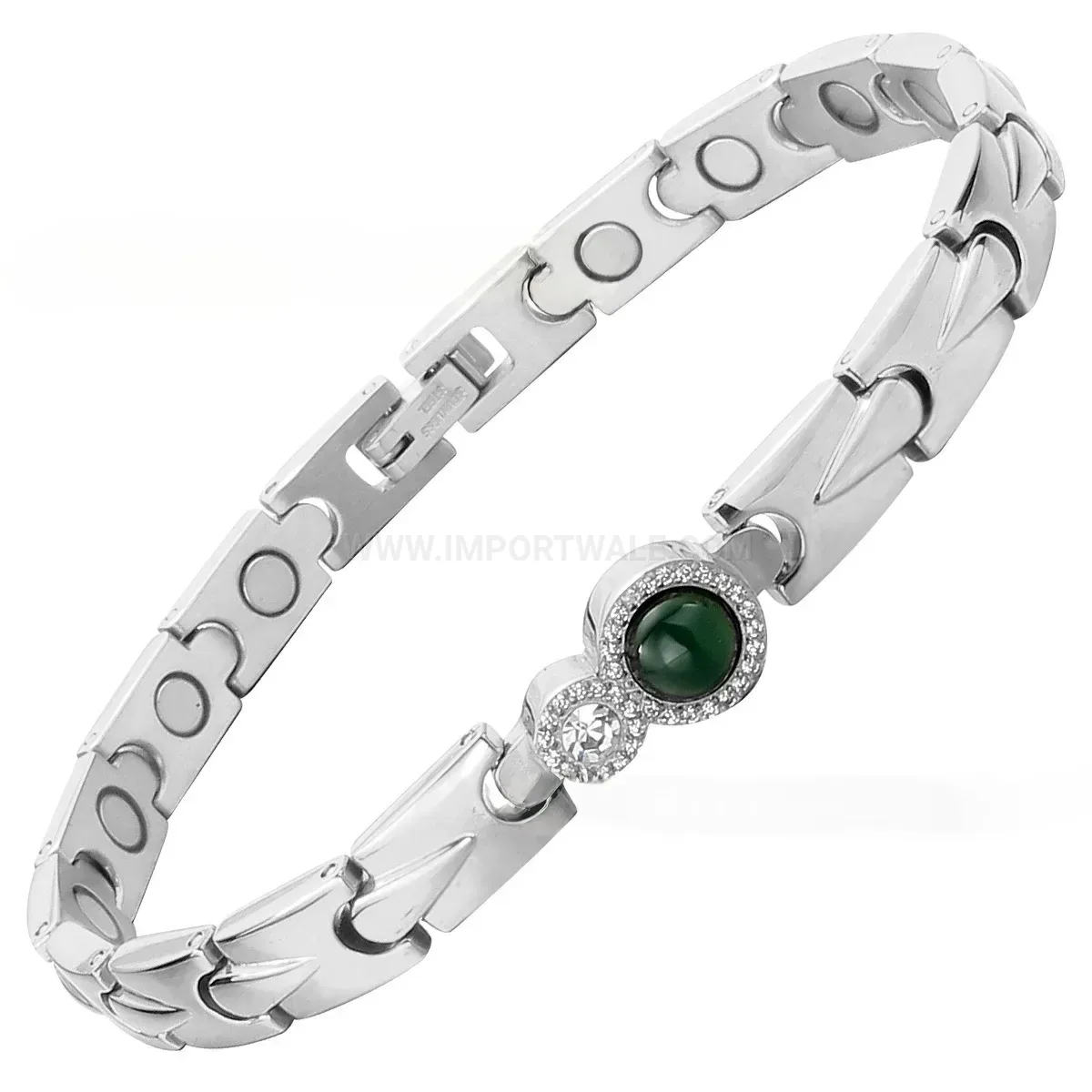 Geometric Titanium Steel Bio Bracelet with Green Agate Accents
