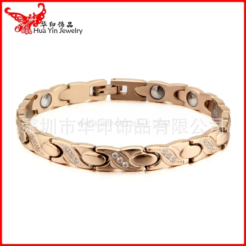 Trendy Pure Titanium Tapered Link Bio Magnetic Rhinestone Bracelet