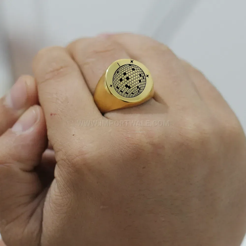 Fashion Laser Engraved Globe Stainless Steel Signet Ring