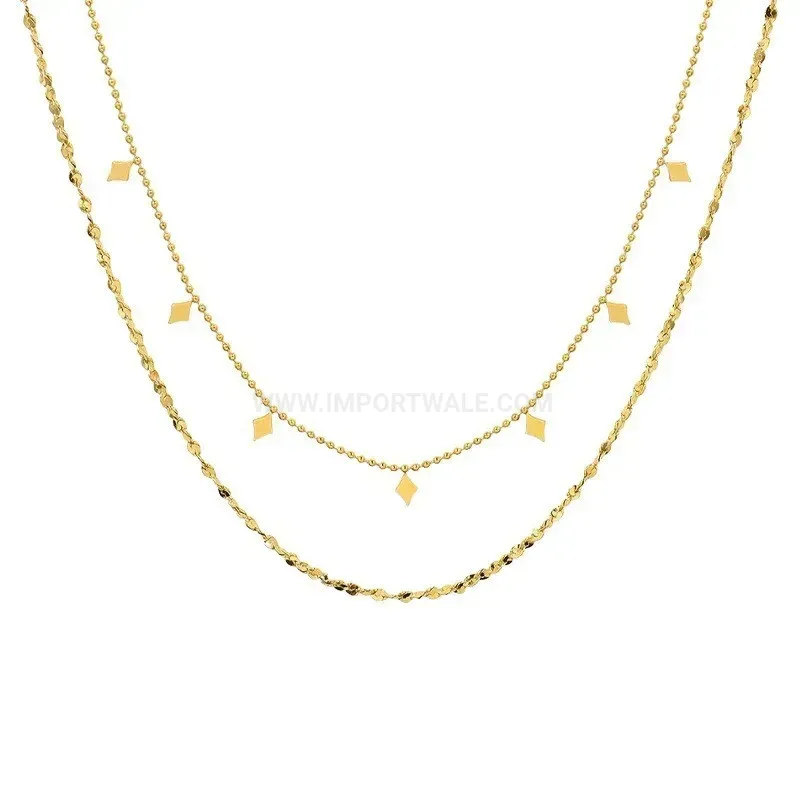 Designer Gold Layered Rhombus Pendant Necklace in Titanium Steel