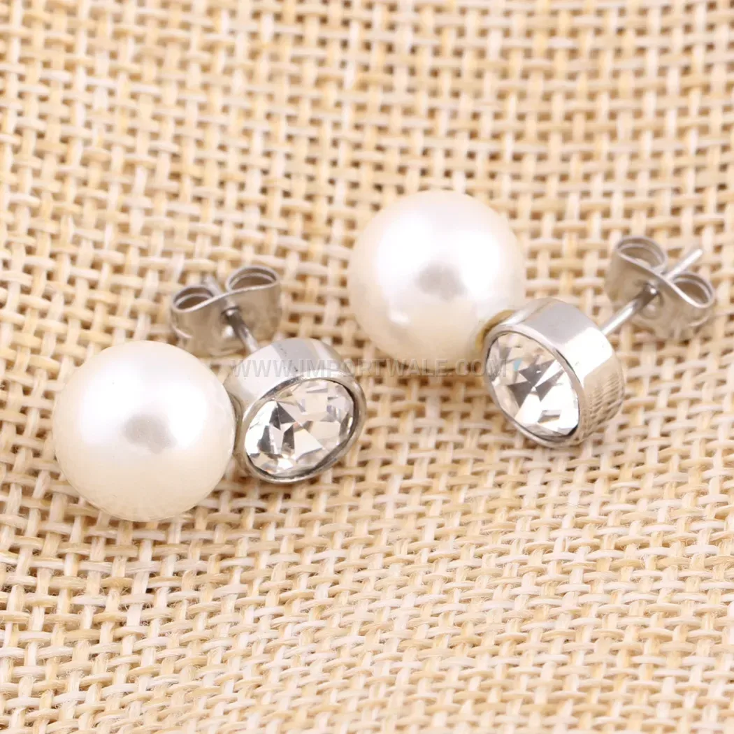 Rhinestone Pearl Accent Stainless Steel Stud Earrings