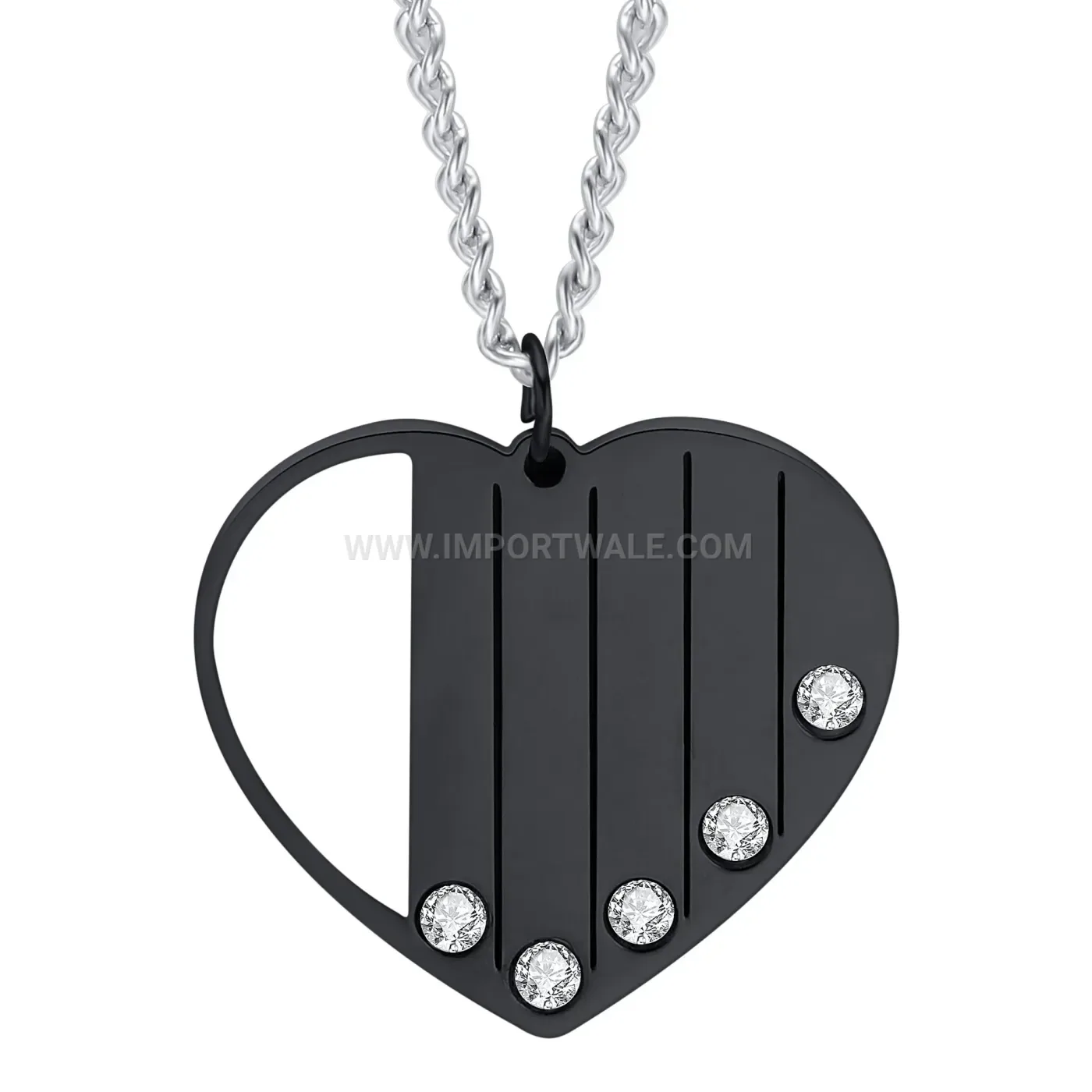 Stainless Steel Rhinestone Openwork Heart Pendant Necklace