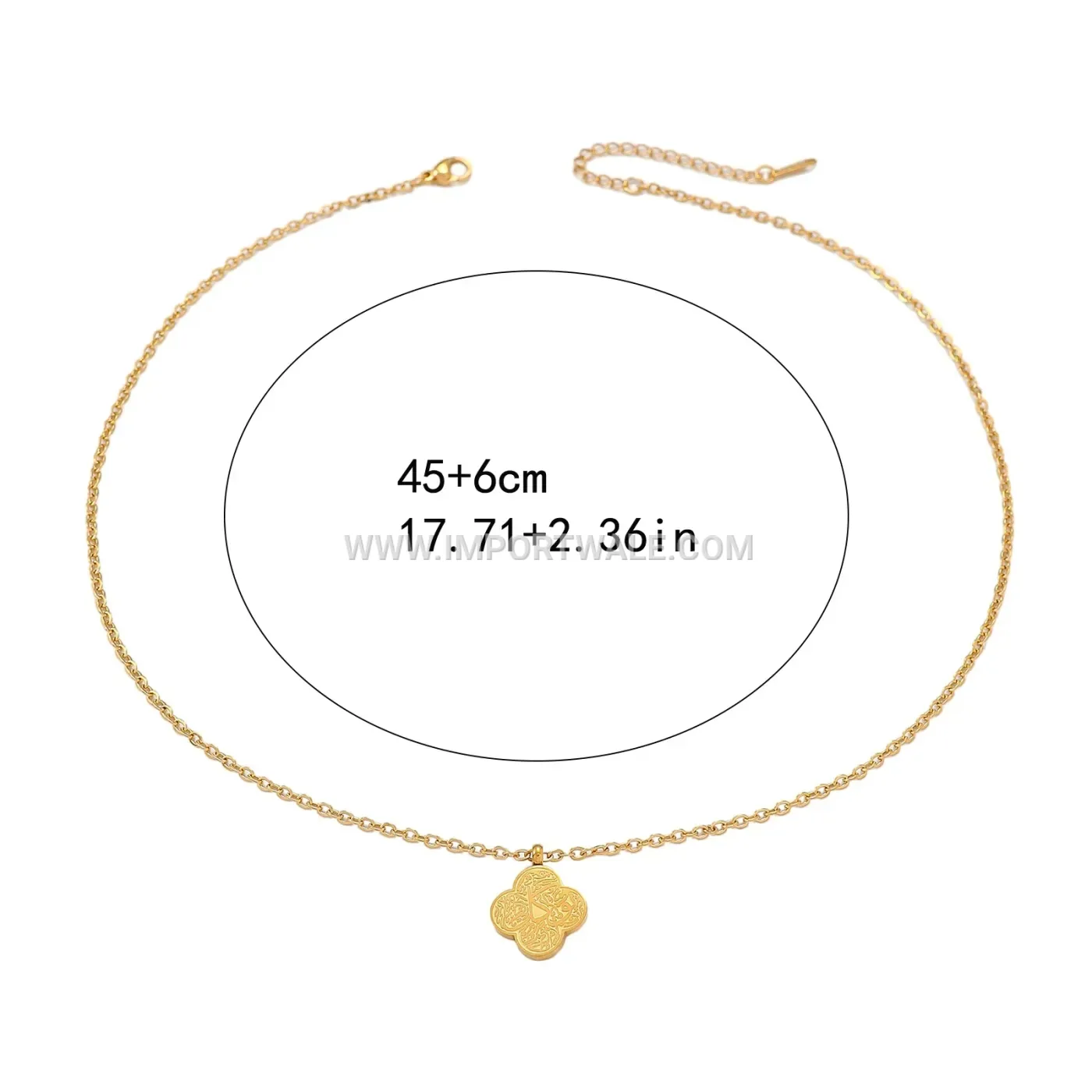 Stainless Steel Ayatul Kursi Arabic Clover Pendant Necklace