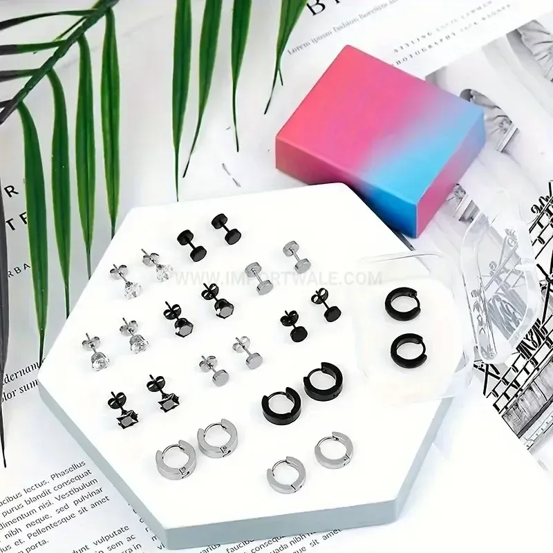 Classic Geometric Square Stainless Steel Piercing Ear Stud Set