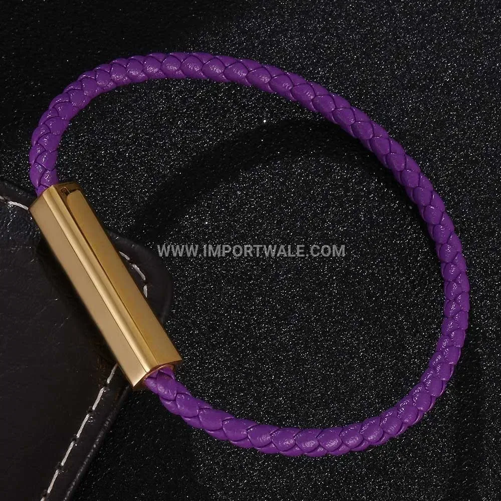 Slender Braided Leatherette Gold-Plated Steel Magnetic Clasp Wristband