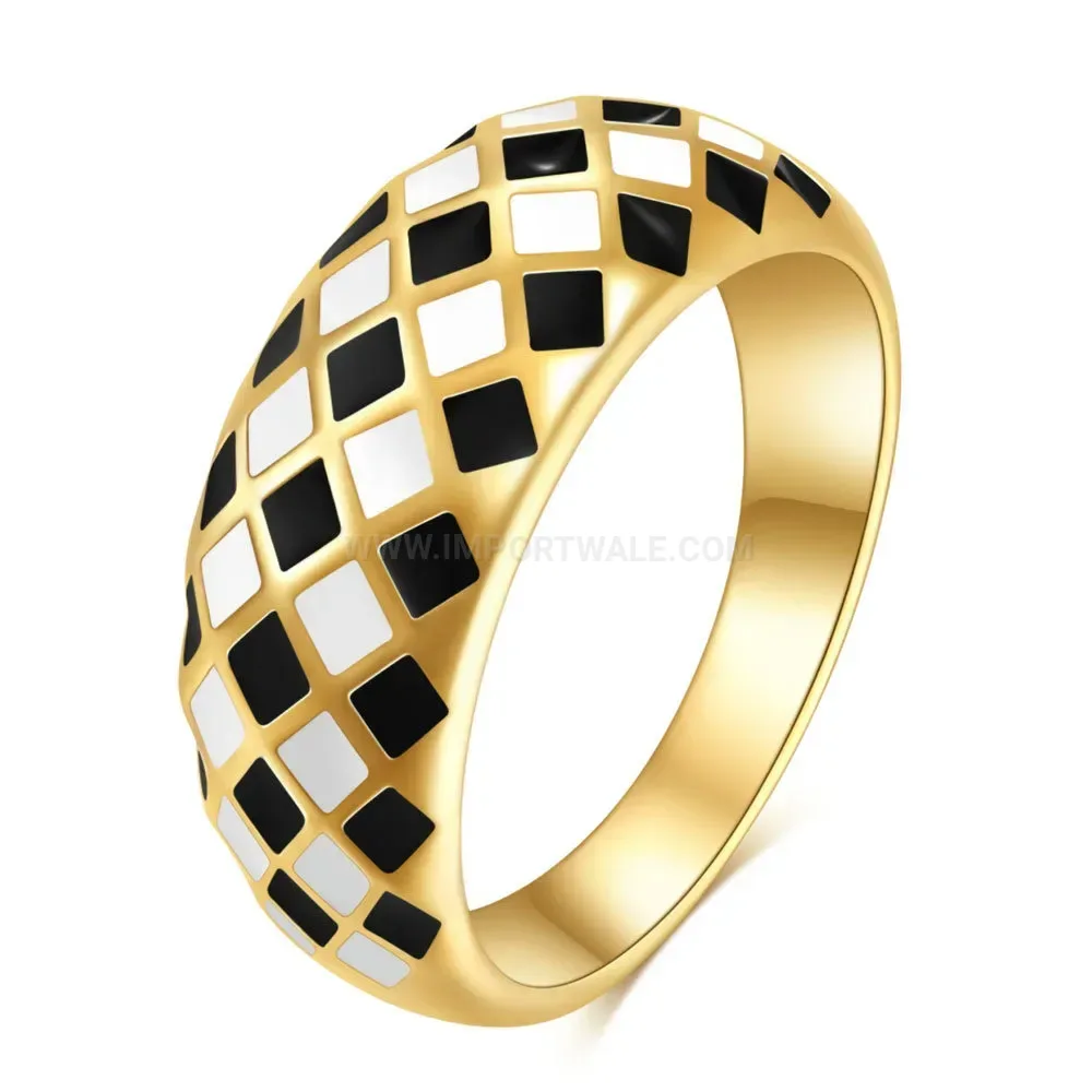 Geometric Diamond Pattern Checkerboard Stainless Steel Ring