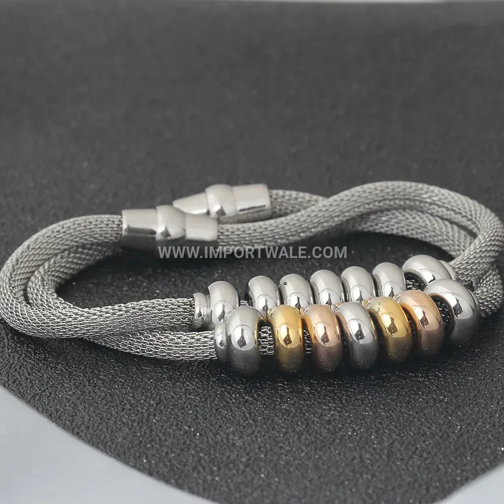 Stainless Steel Cable Wire Bead Bangle Bracelet