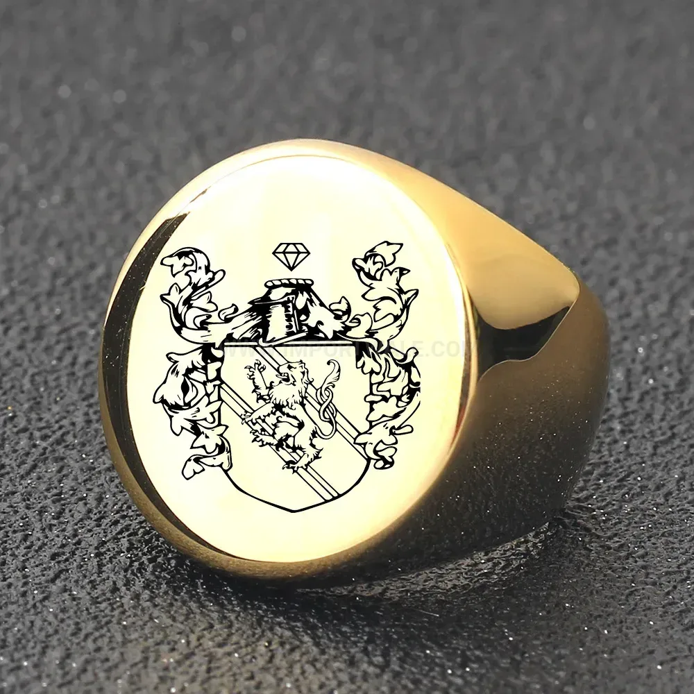Bold Engraved Lion Motif Stainless Steel Round Ring
