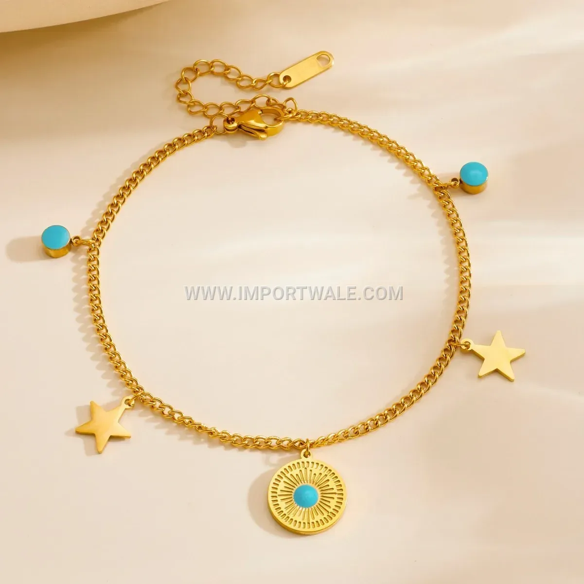 Gradient Blue Stone Star Disc Stainless Steel Anklet