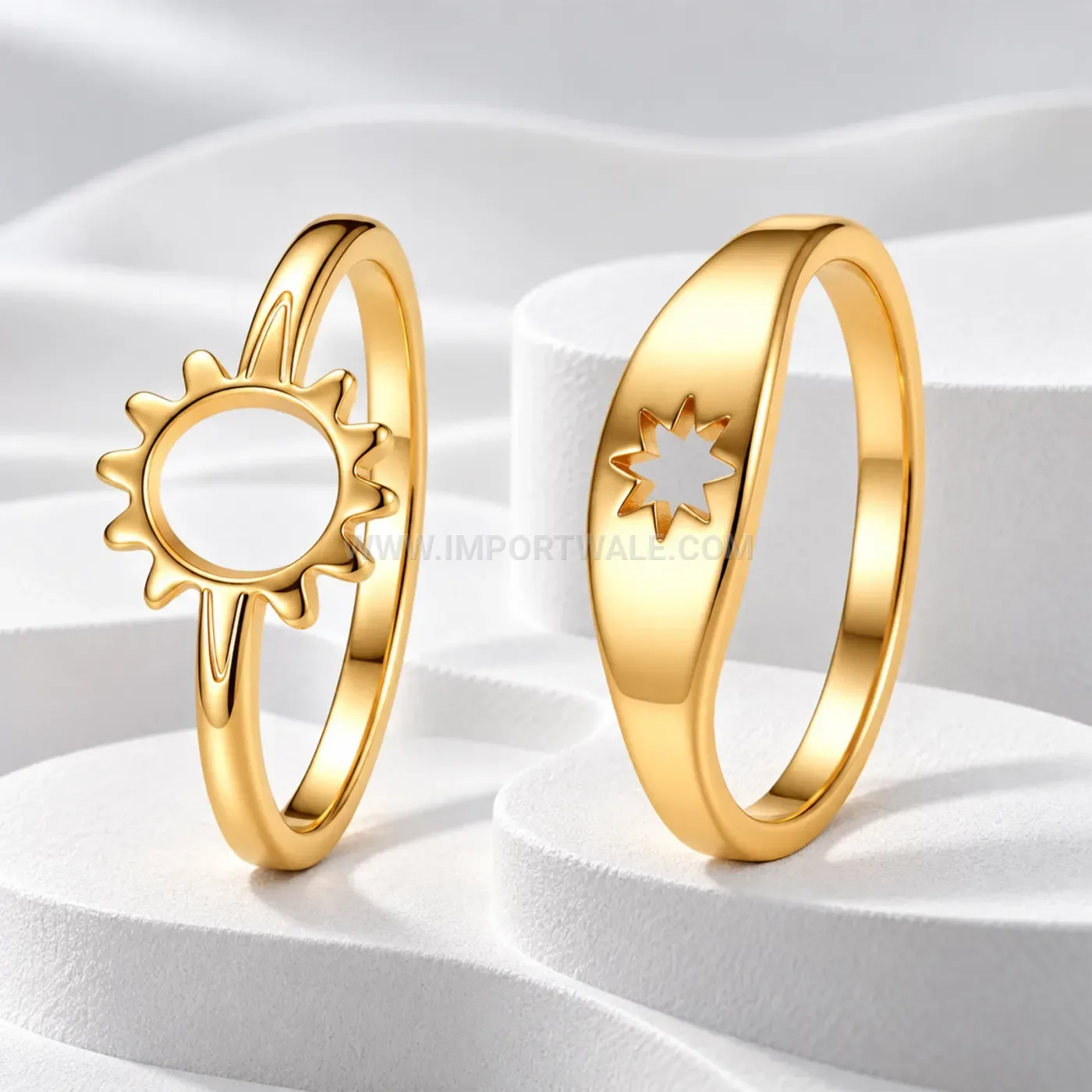 Sun and Moon Cutout Stainless Steel Stacking Couple Ring Set