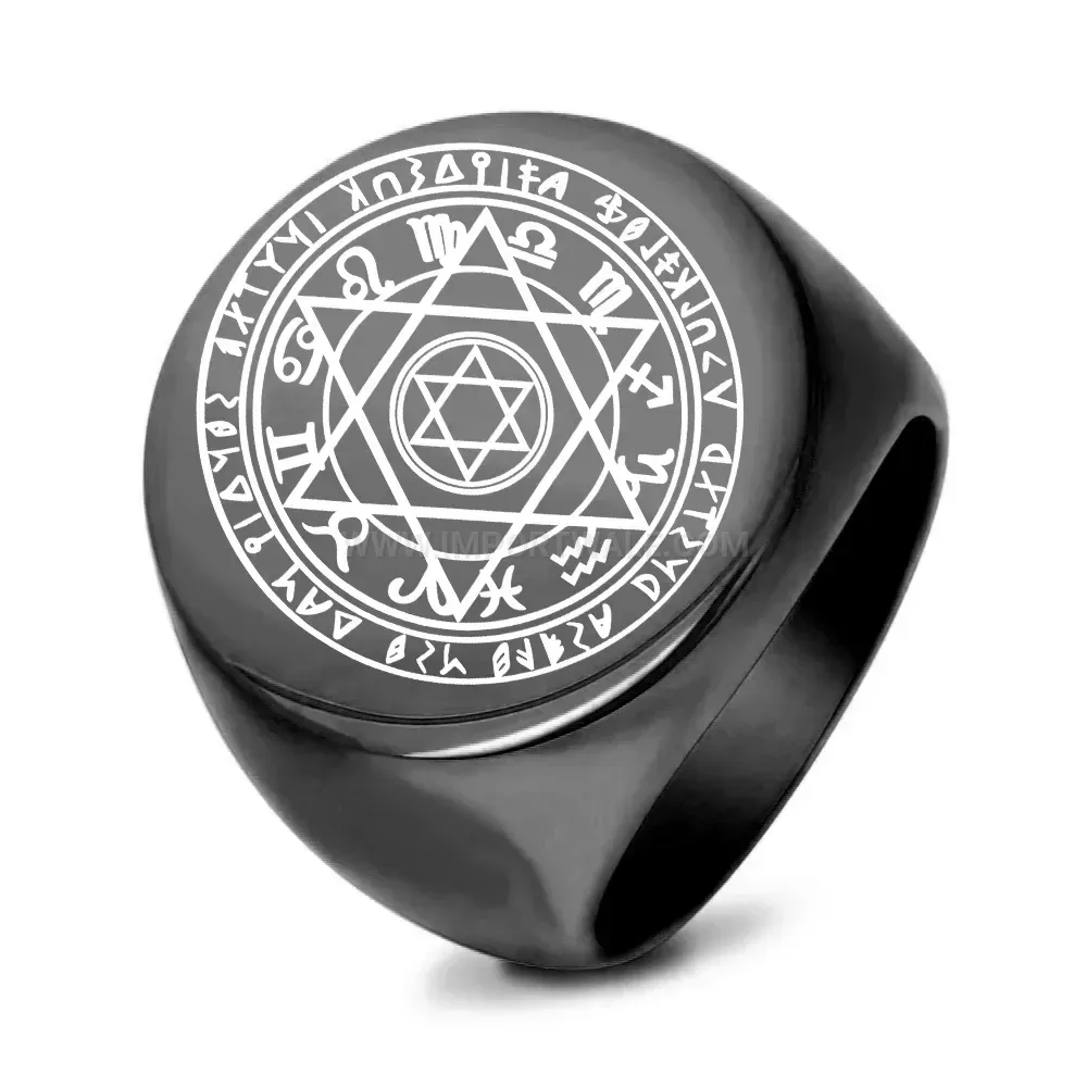 Elegant Hexagram Star Engraved Polished Stainless Steel Signet Ring