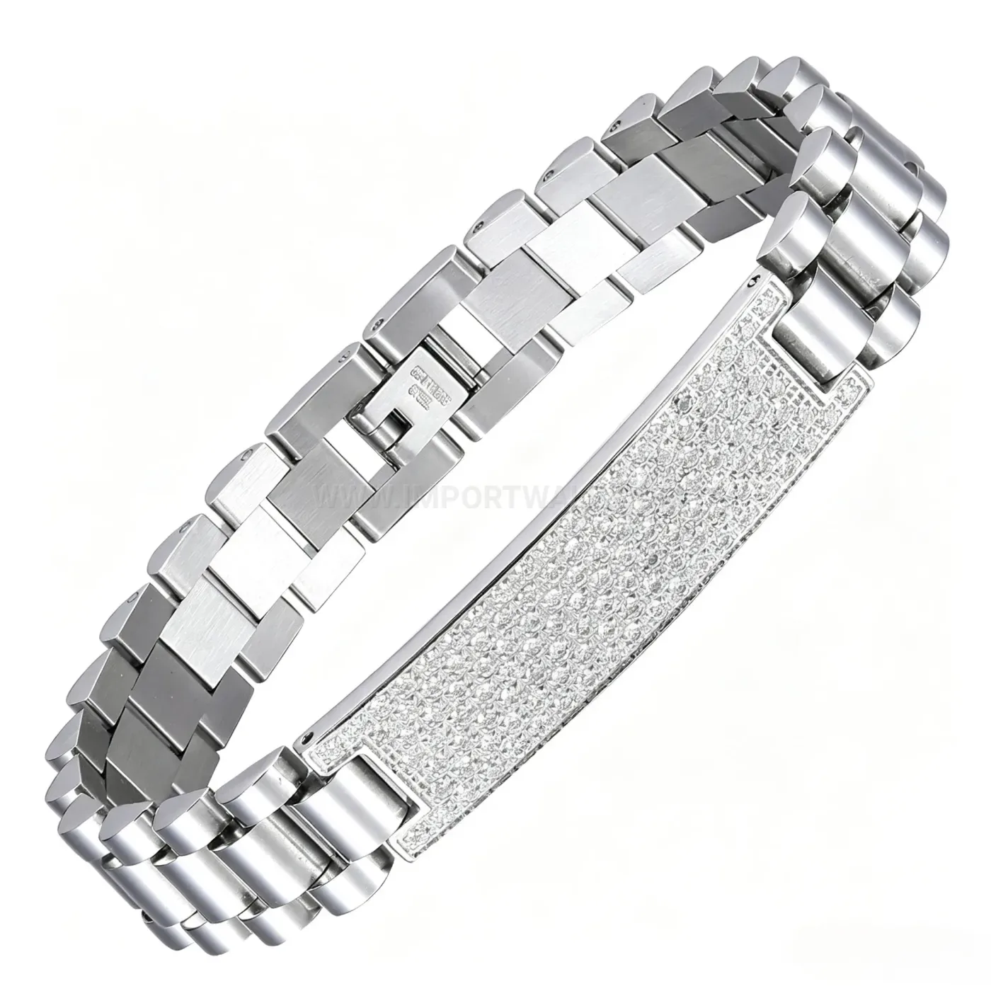 Classic Rhinestone Curved Plate Titanium Steel Unisex Chain Bracelet