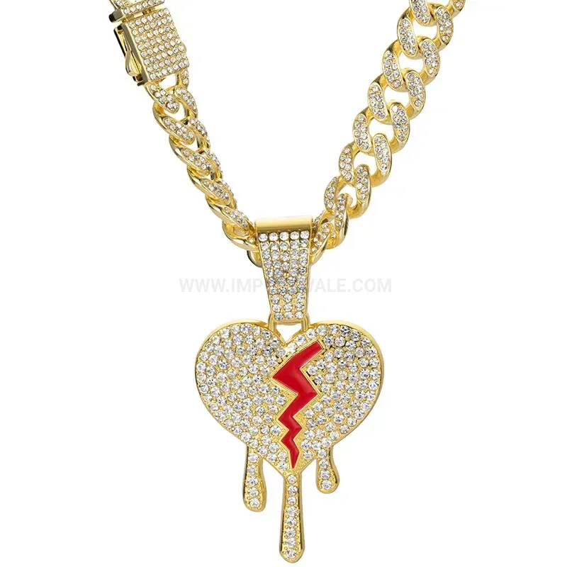 Stylish Crystal Pave Bleeding Broken Heart Alloy Cuban Necklace