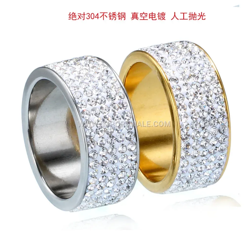 Five Row Rhinestone Inlaid Stainless Steel Statement Ring