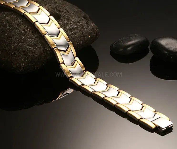 Premium Two-Tone Stainless Steel 4-in-1 Bio Magnetic Men's Link Bracelet