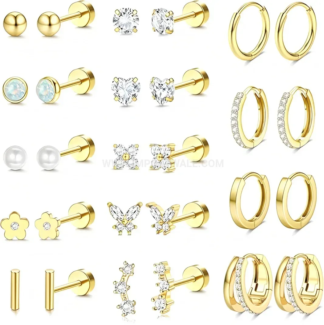 Modern Vintage Round Stainless Steel Stud Earring Set