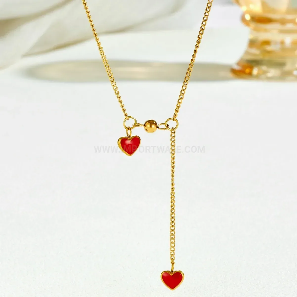 Fashion Gold Plated Stainless Steel Red Heart Zircon Collar Necklace