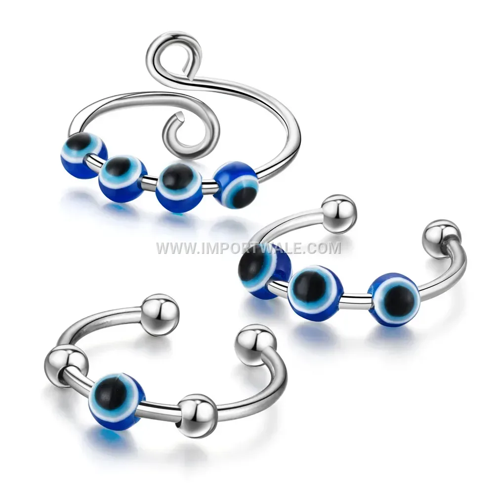 Adjustable Evil Eye Stainless Steel Spinner Ring