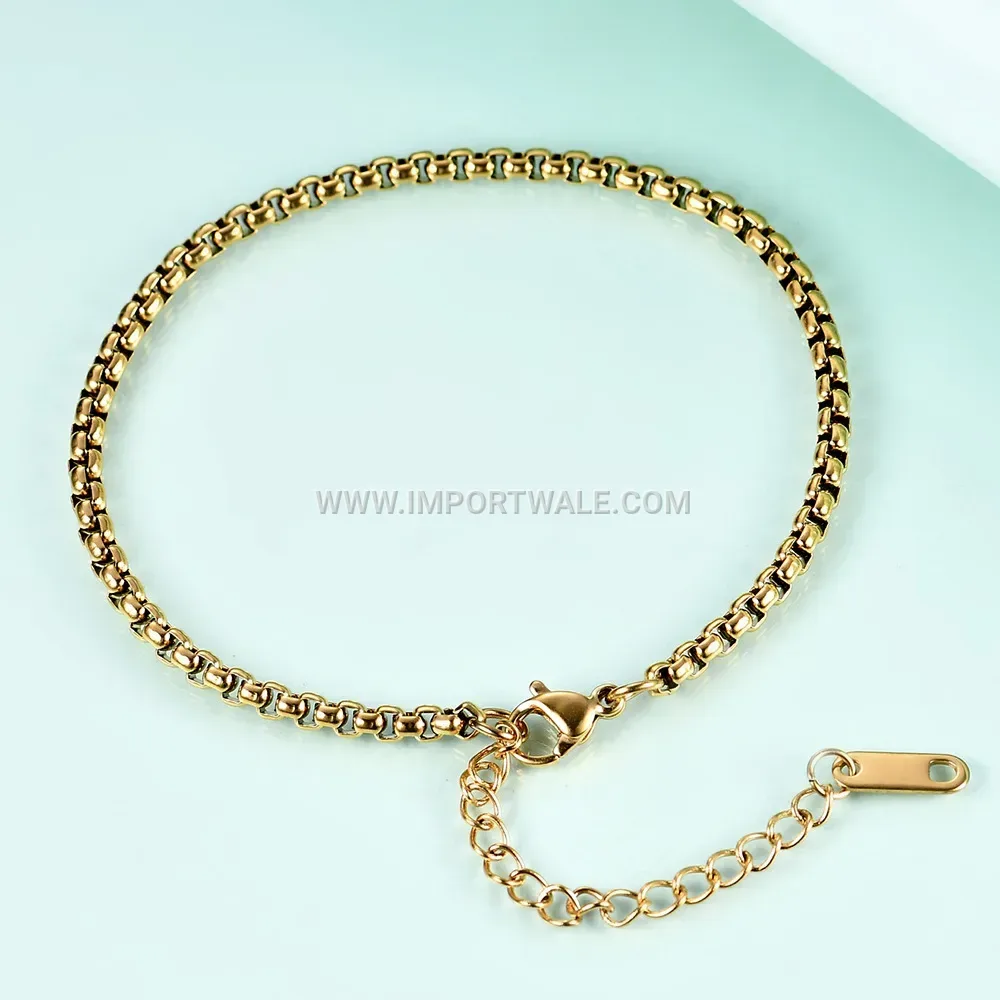 Slender Square Pearl Chain Stainless Steel Bracelet