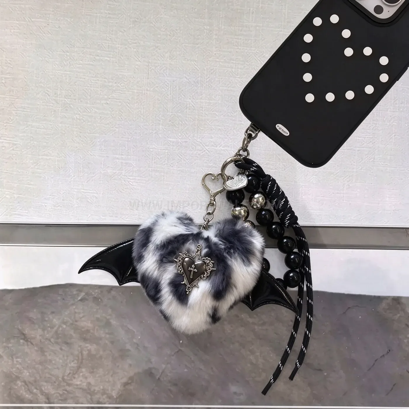 Plush Heart Devil Wing Gothic Charm Keychain