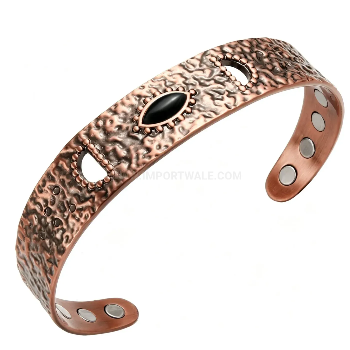 Hammered Vintage Pure Copper Cuff Bracelet with Black Agate