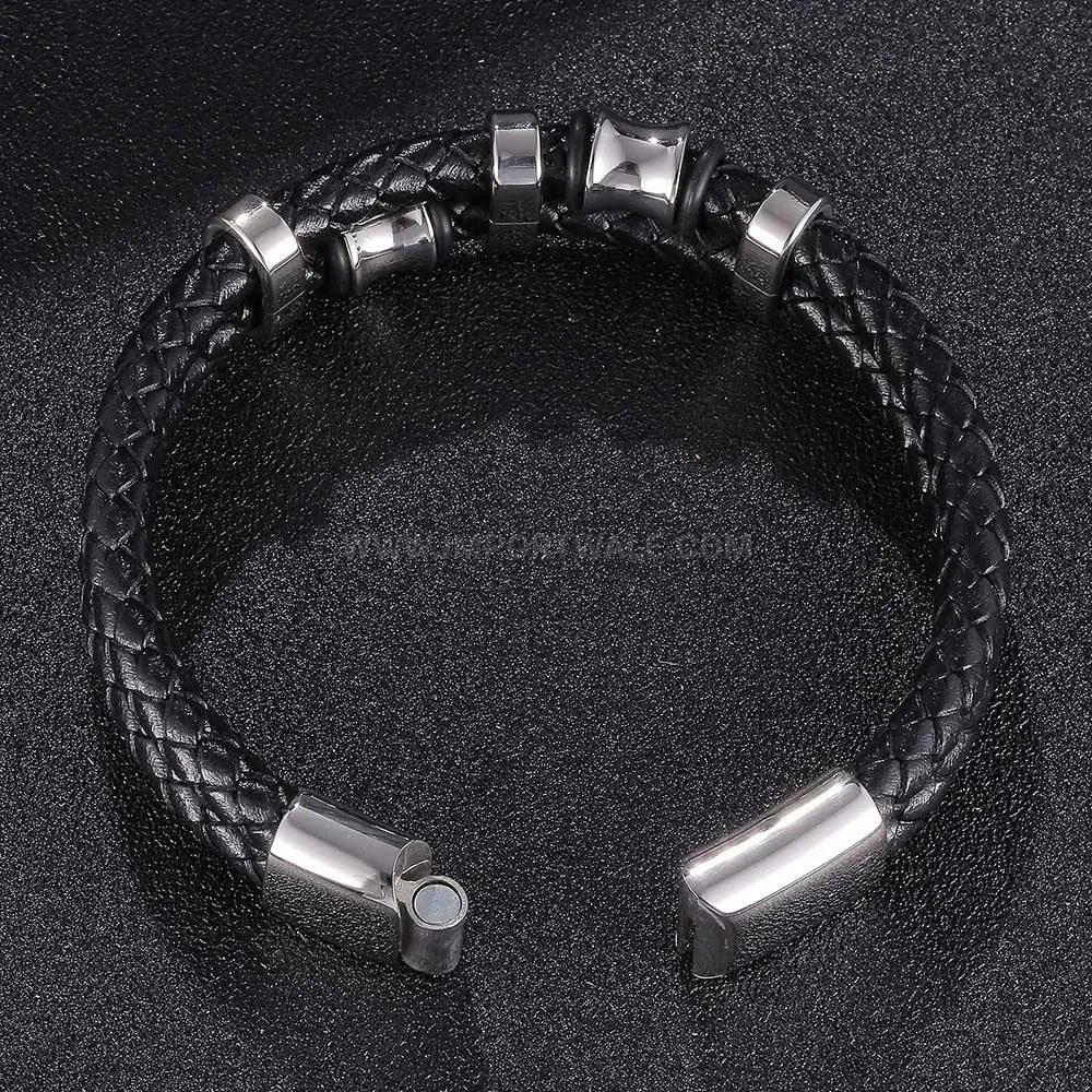 Men's Braided Leather Bracelet with Stainless Steel Magnetic Clasp