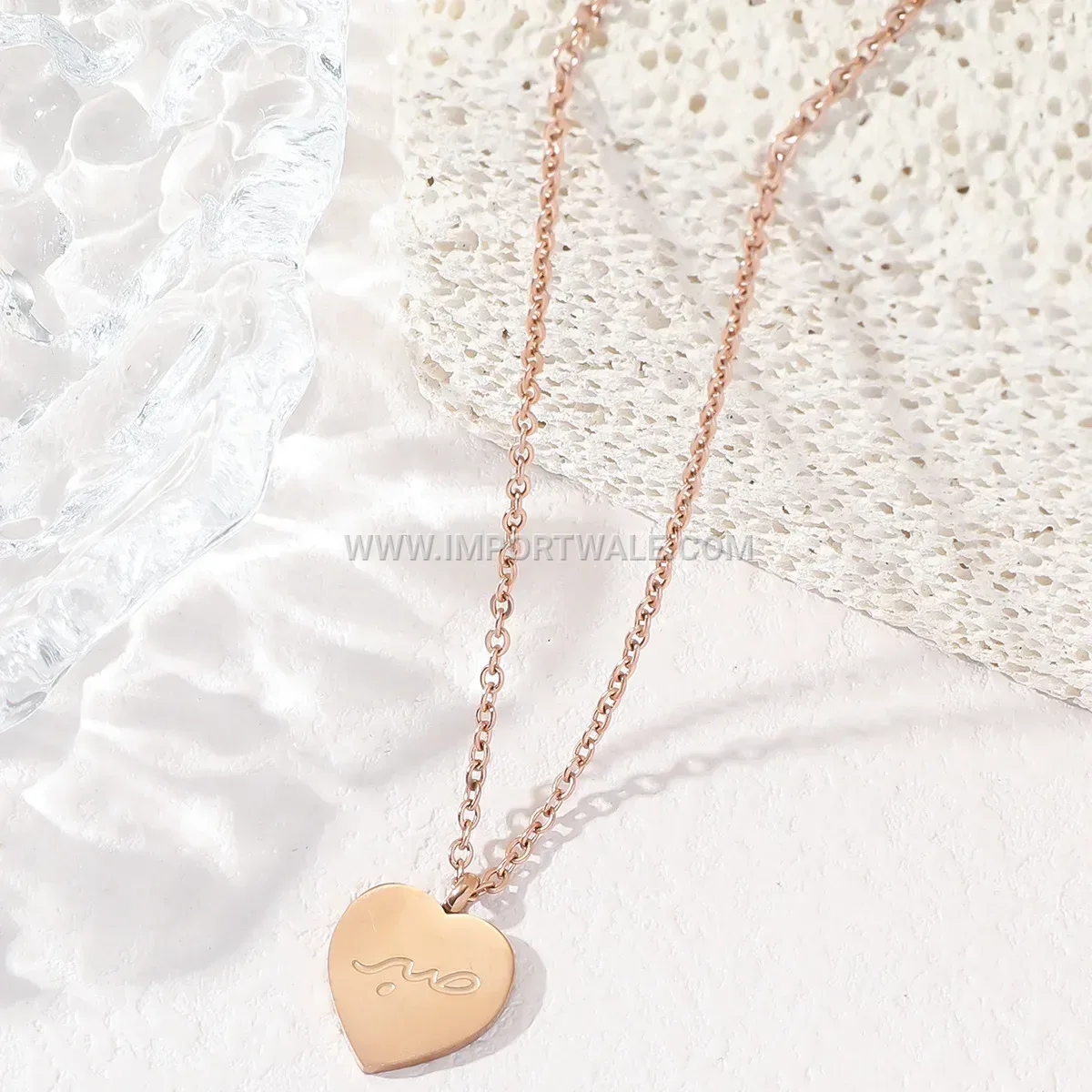 Heart Shaped Arabic Inscription Tarnish Free Stainless Steel Necklace