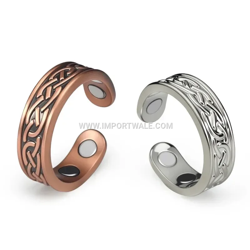 Textured Chain Pattern Pure Copper Four Magnet Ring