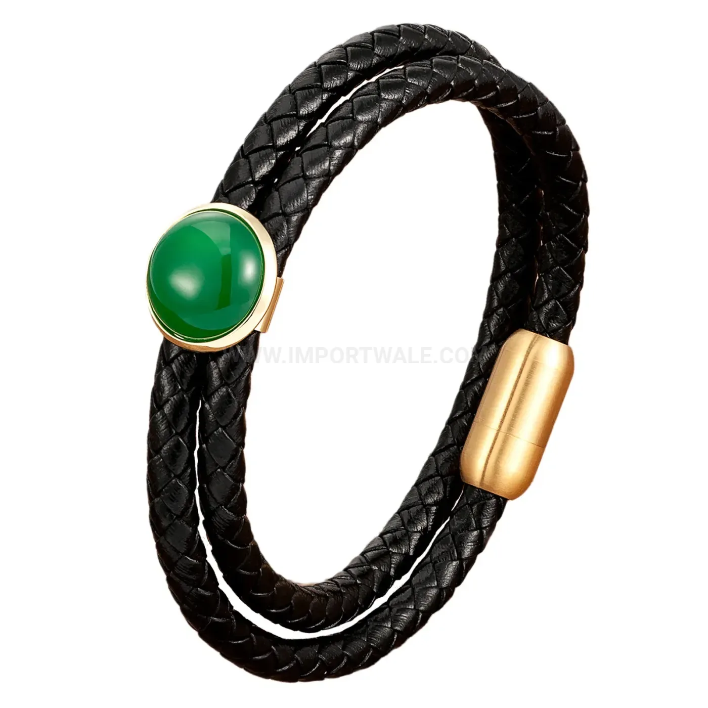 Double Layer Woven Leather Stone Bracelet with Magnetic Clasp