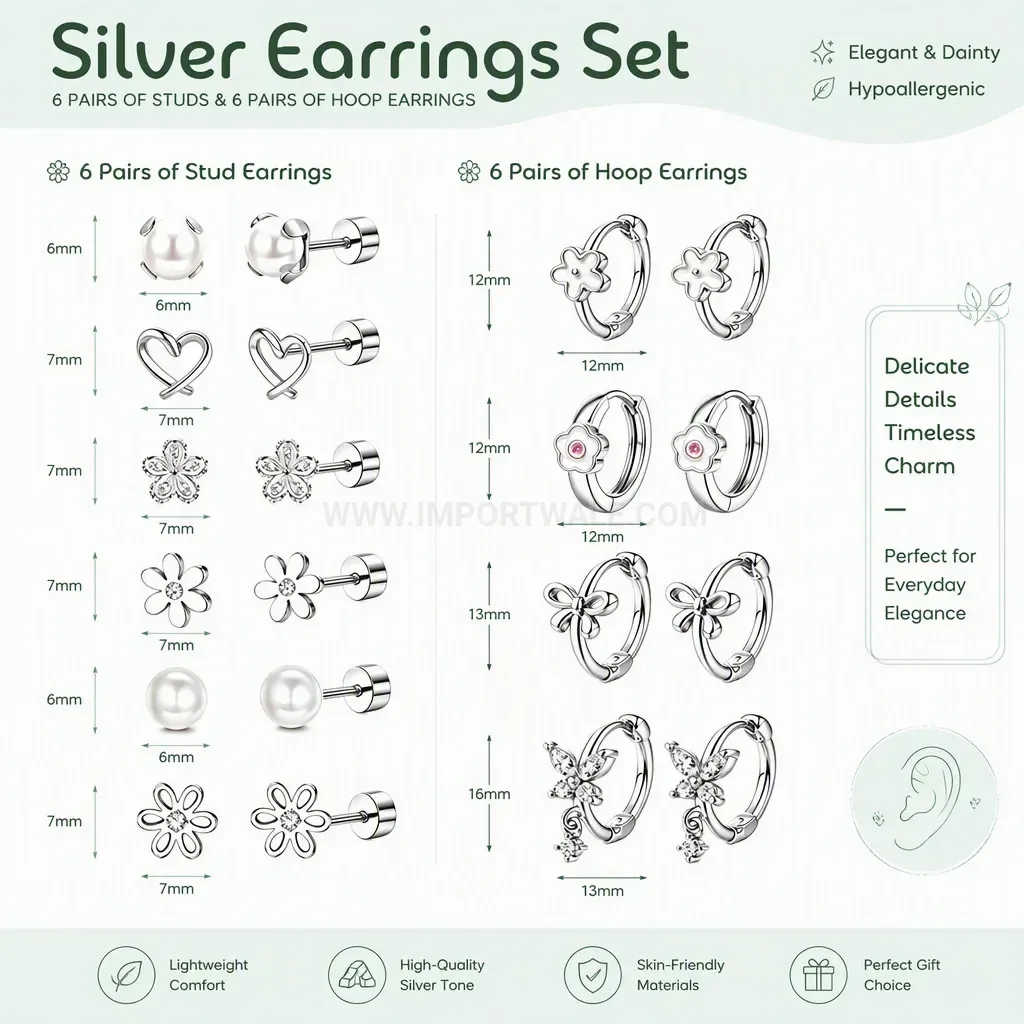 Bold Stainless Steel Floral Butterfly and Heart Stud Piercing Set