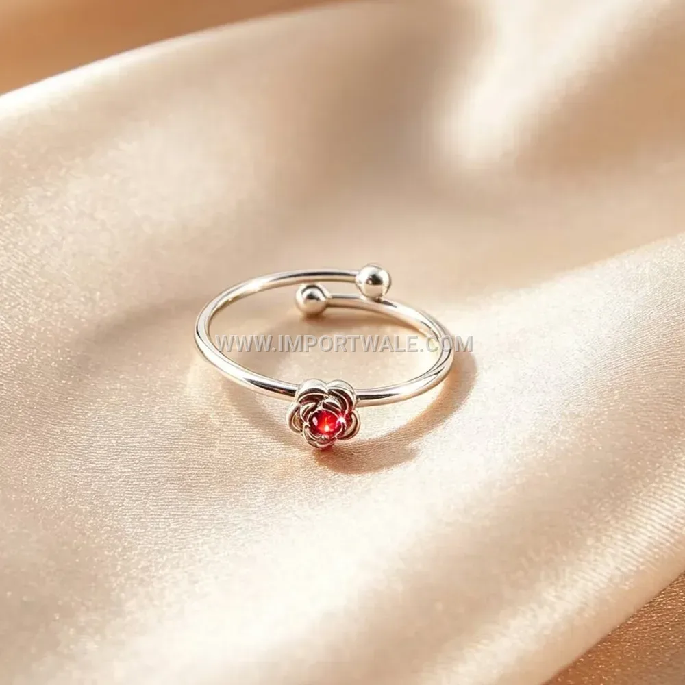 Rose Flower Rhinestone Open Stainless Steel Ring