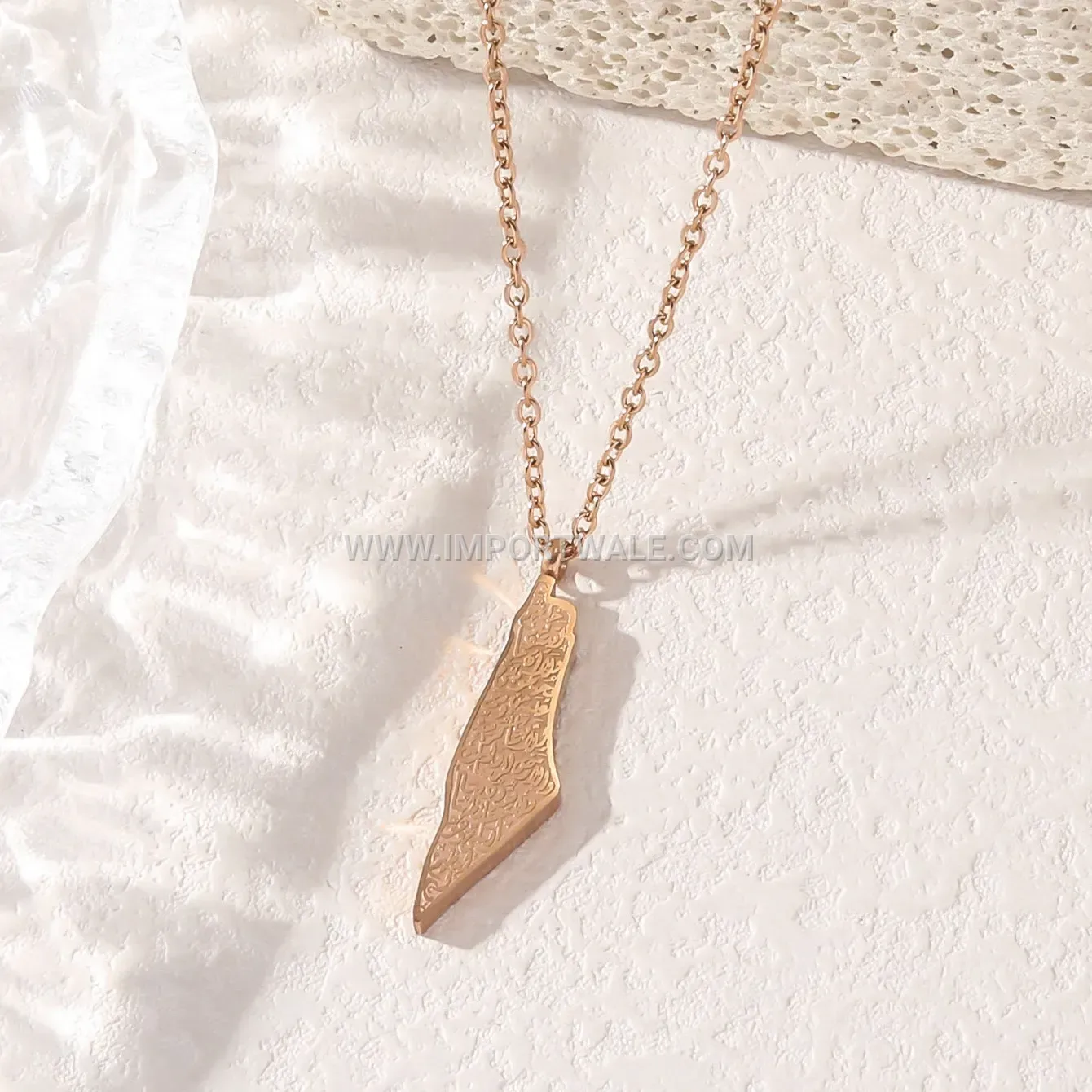 Double Sided Palestine Map Carved Stainless Steel Islamic Necklace