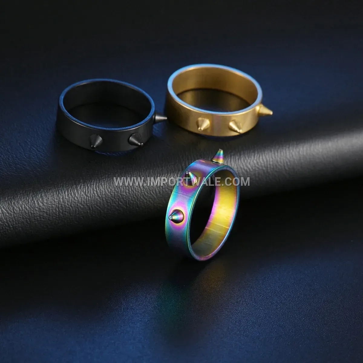 Punk Style Three-Studded Stainless Steel Statement Band Ring