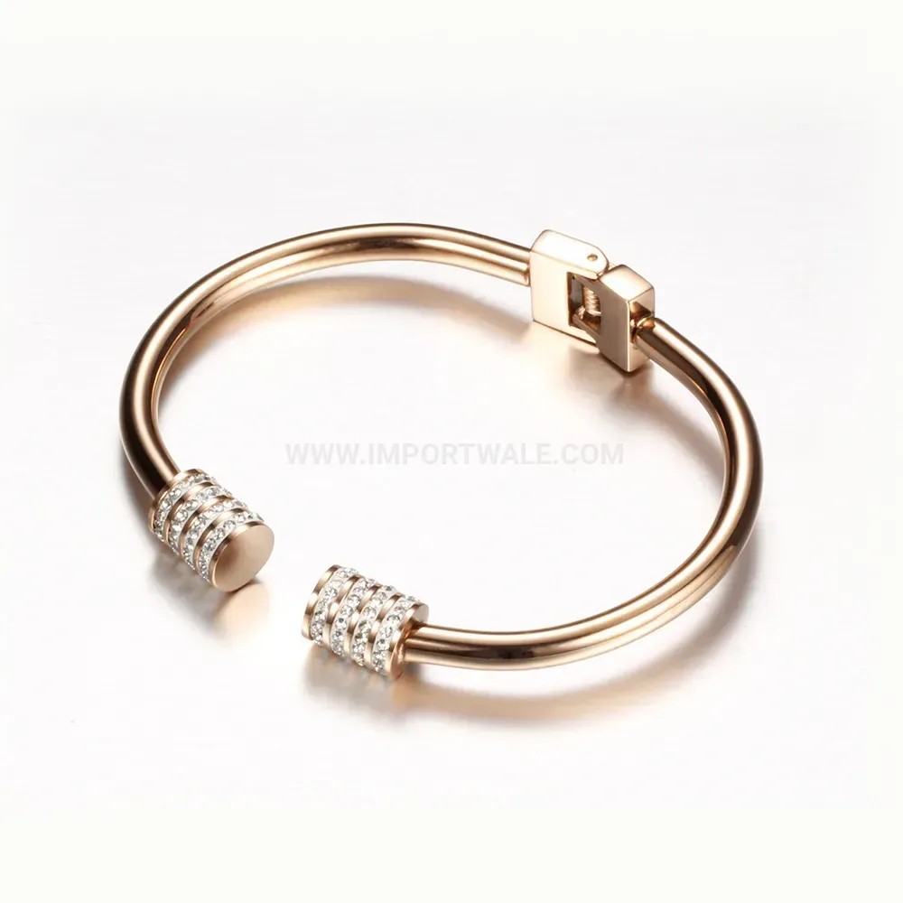 Chic Sparkling Rhinestone Open Stainless Steel Bangle Bracelet
