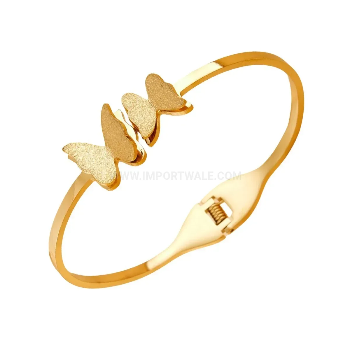 Premium 18K Gold Plated Double Butterfly Frosted Titanium Steel Bangle