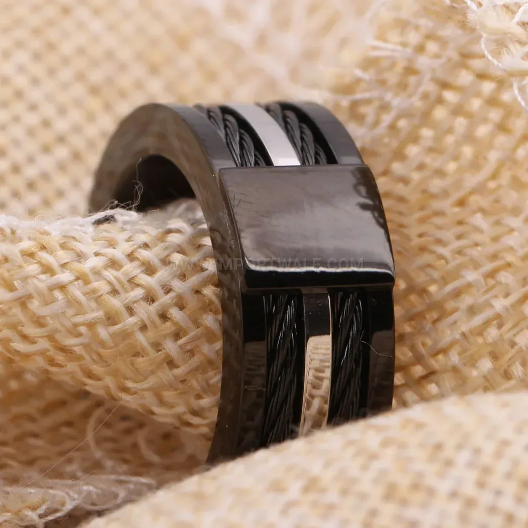 Modern Double Cable Wire Inlay Stainless Steel Ring 10mm