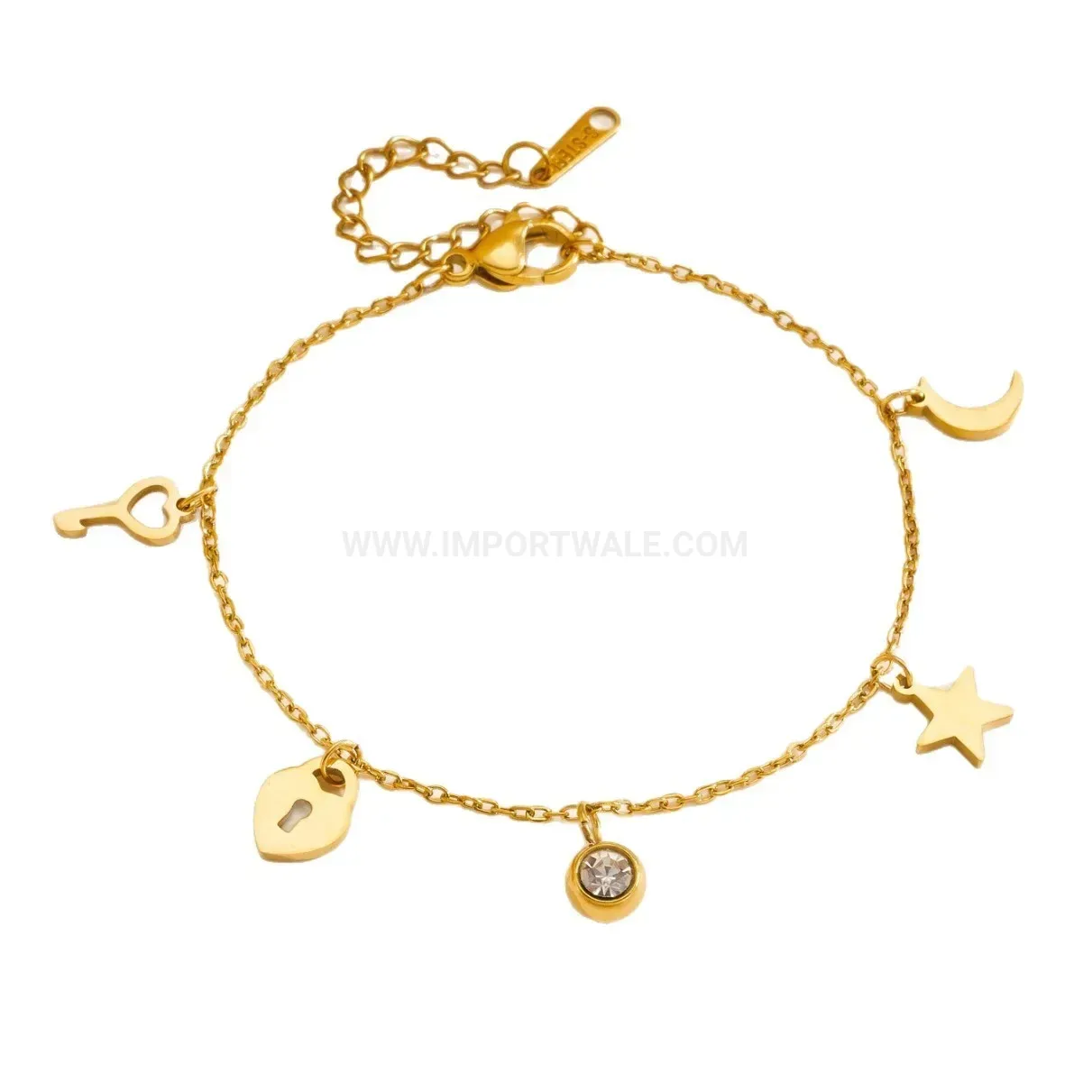 Trendy Celestial Stainless Steel Star and Moon Gold-Plated Bracelet