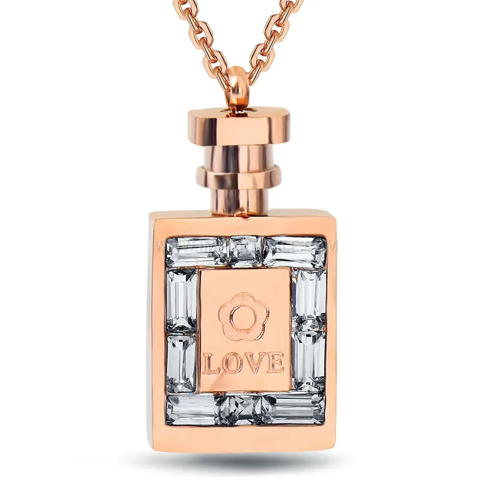 Engraved Love Perfume Bottle Stainless Steel Pendant Necklace