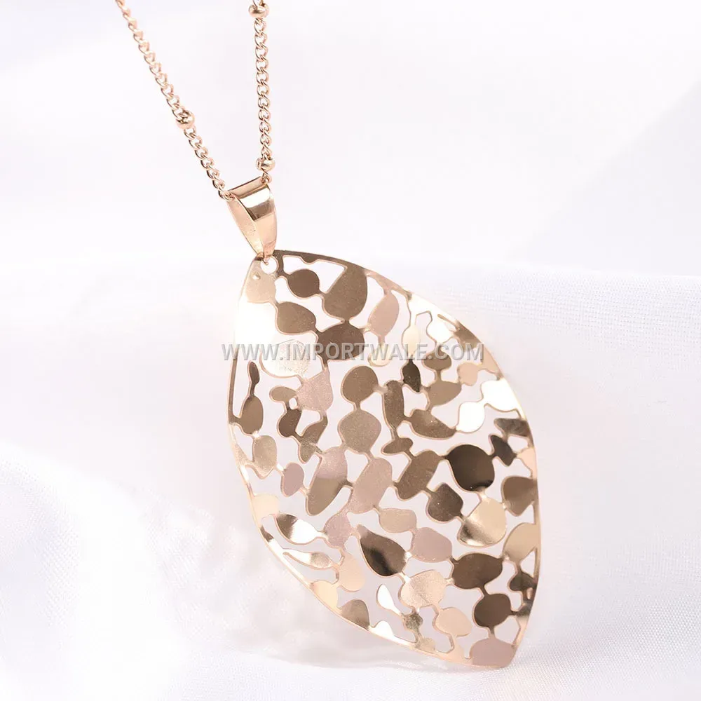 Filigree Cutout Leaf Pendant Stainless Steel Chain Necklace