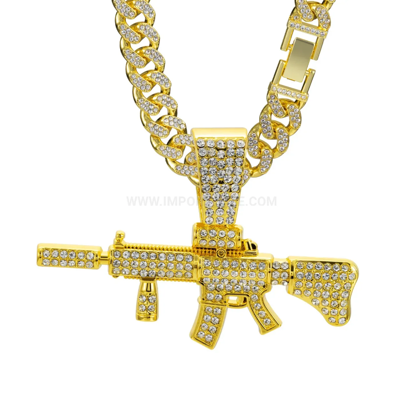 Iced Out M4A1 Assault Rifle Alloy Hip Hop Pendant Necklace