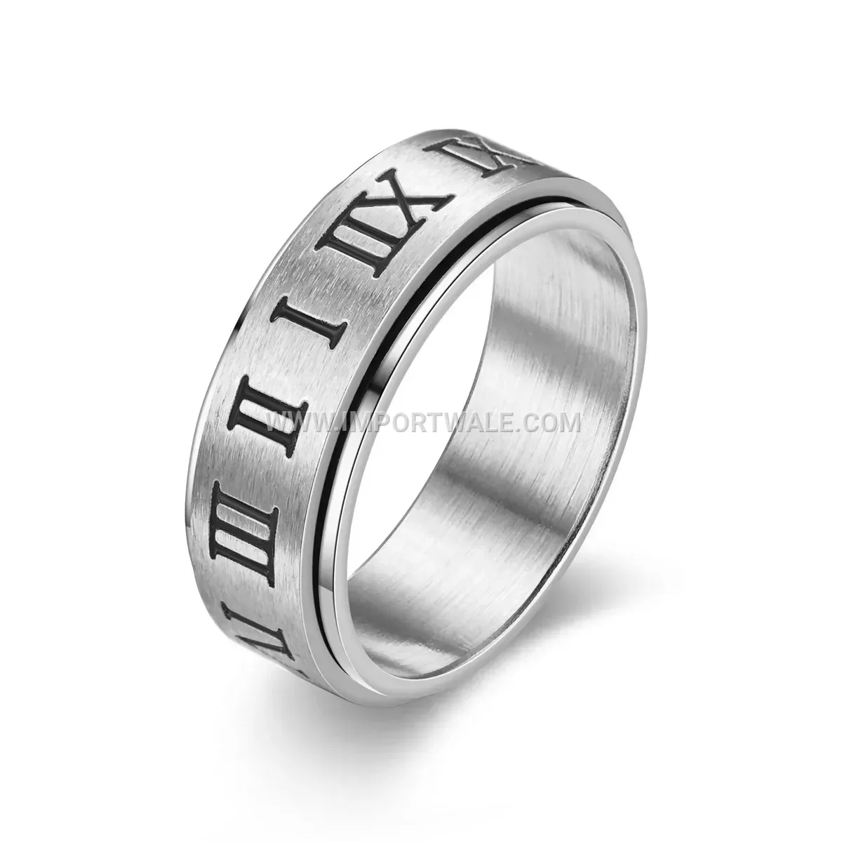 Spinning Roman Numeral Stainless Steel Ring