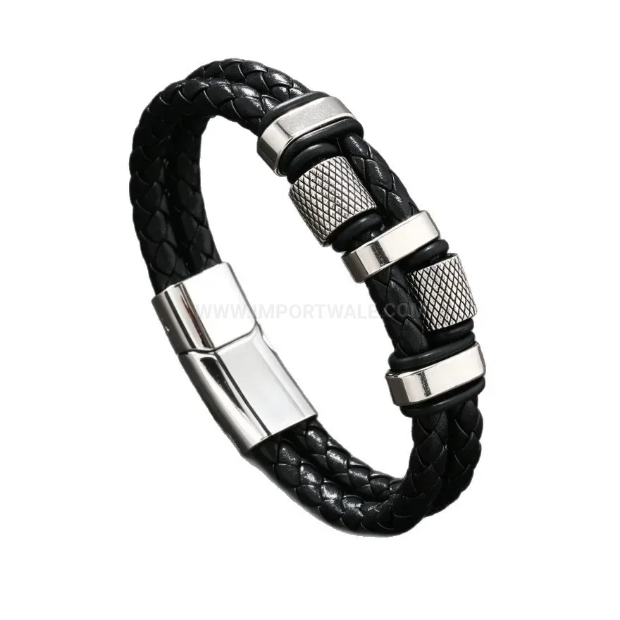 Designer Multi-Strand Woven Leather Bracelet With Alloy Magnetic Clasp