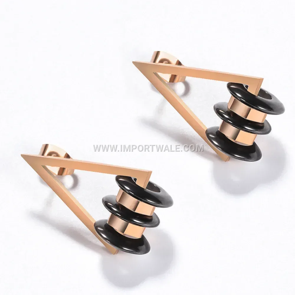 Geometric Triangular Ceramic Stainless Steel Drop Hoop Earrings