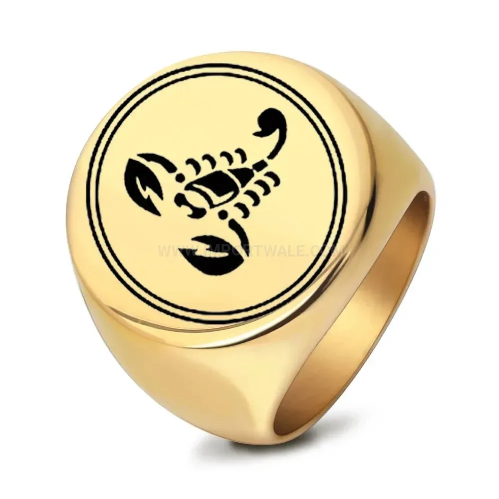 Elegant Vintage Engraved Scorpion Stainless Steel Signet Ring